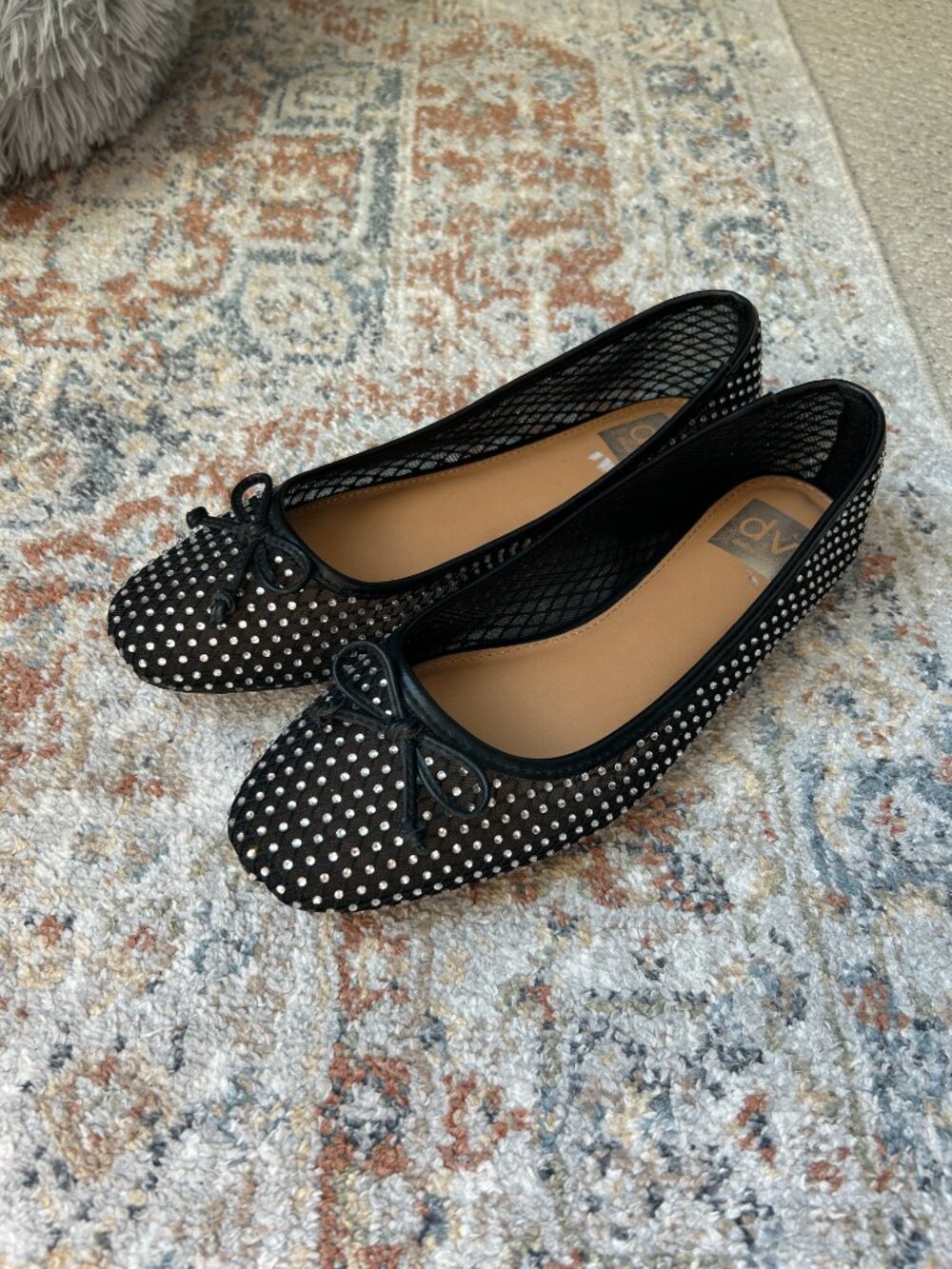 Dolce Vita Sz 8 Mesh Ballet Flats Black w/ Rhinestones & Ballerina Bow Orig. $68 - Picture 2 of 5
